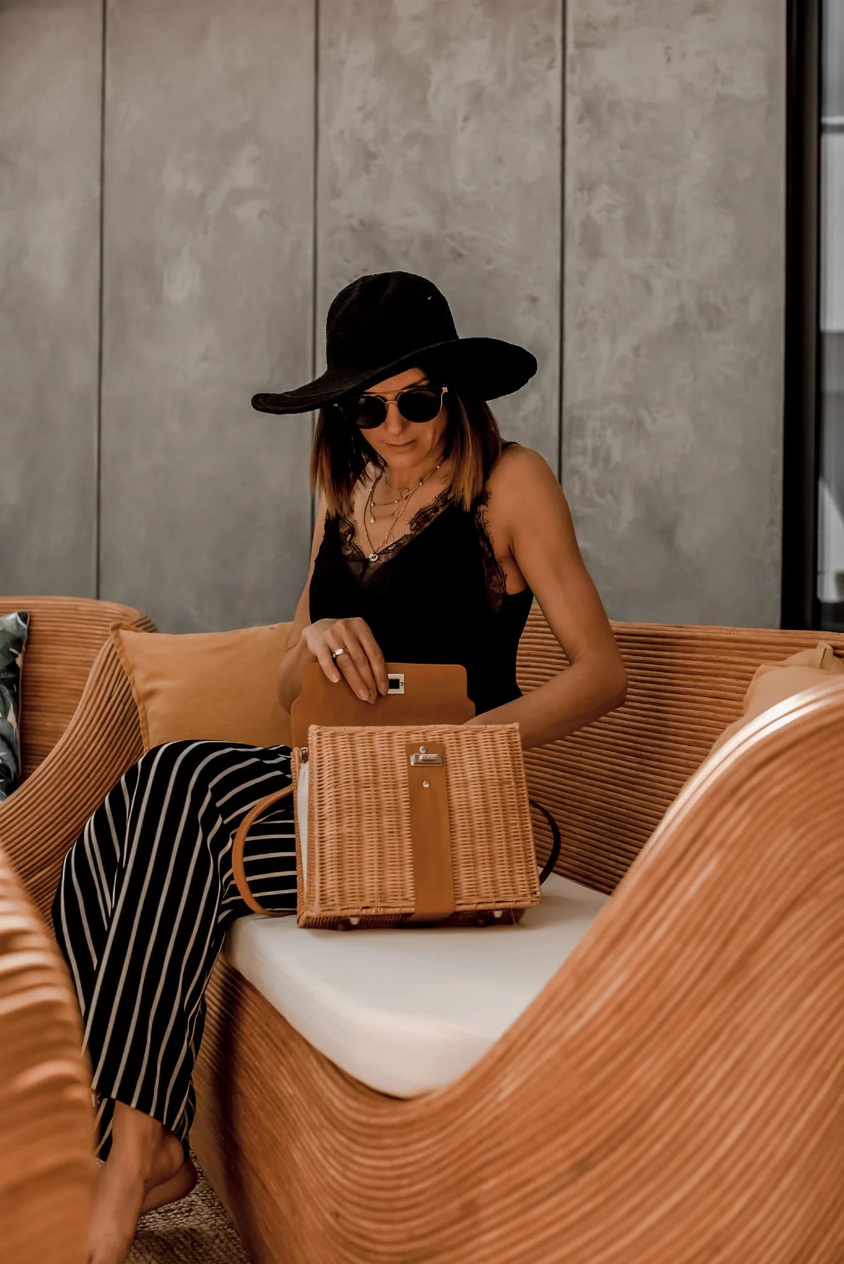 TEGAL RATTAN SET 4 COGNAC RUND