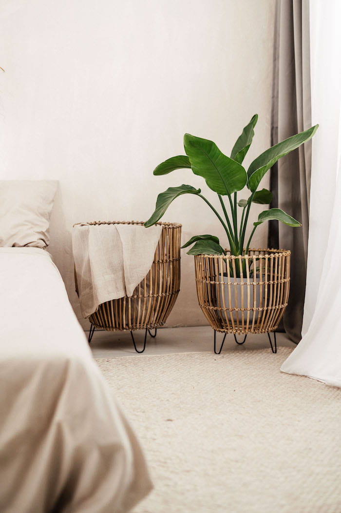 POT BASKET RATTAN GREY LAURA SET OF 2