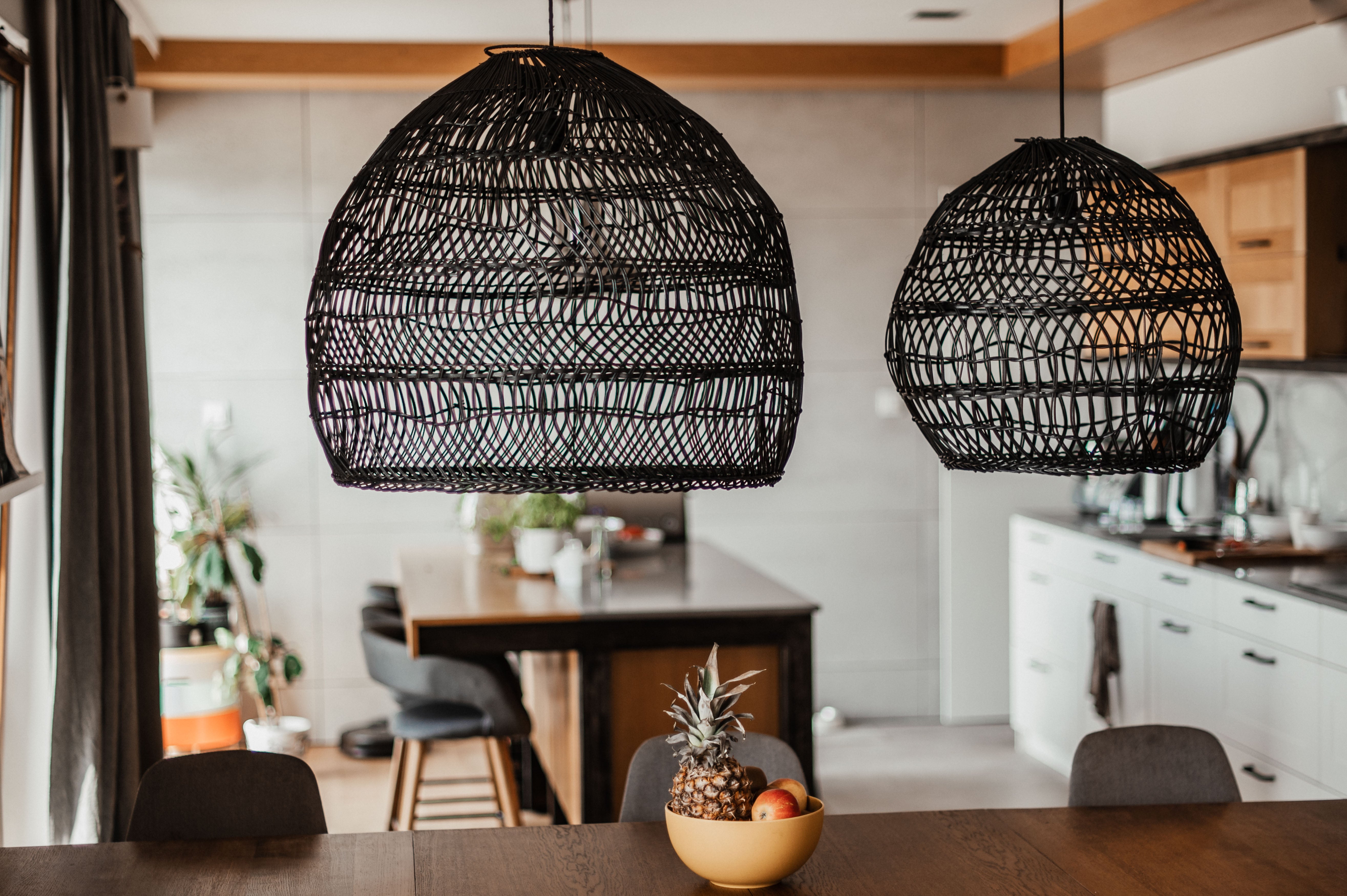 Black Rattan Lamp - Rattan Furniture - Boho Style Lamp - Monnarita - handmade lamp